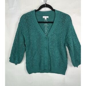 Lauren Conrad Cardigan Sweater Emerald Green Chevron Knit 3/4 Sleeve S EUC